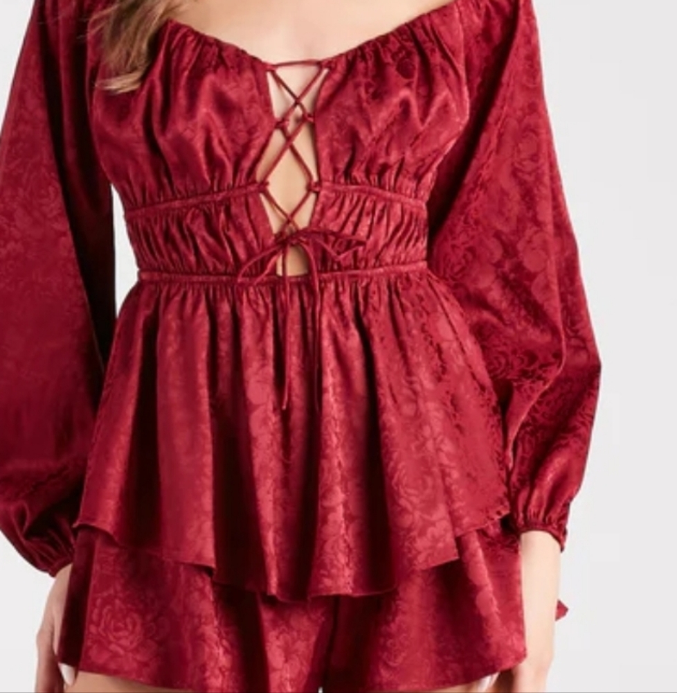Red Floral Satin Romper